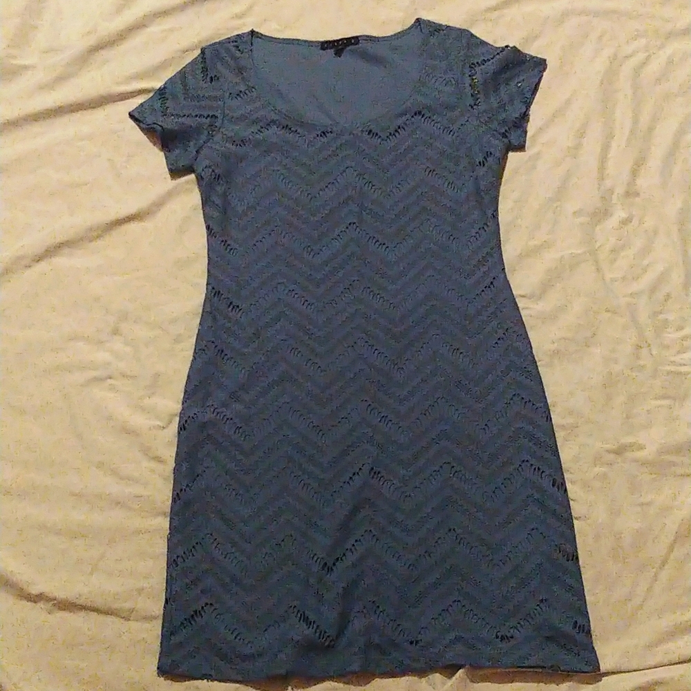 Tiana B. Blue Small Lace Cocktail Fitted Dress